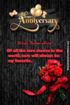 Anniversary Beautiful Flowers Quote Wish Card With Name and Share