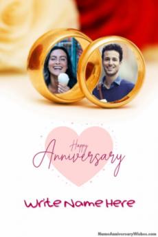 Anniversary Beautiful Rings Frame Wish Card With Name and Photo