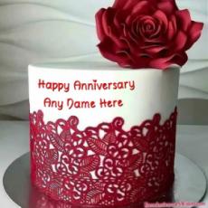 Anniversary Cake Red Rose Beautiful Round White Cake For Girls With Name