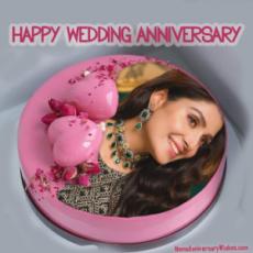 Anniversary Photo Cake Pink Strawberry For Girls With Photo